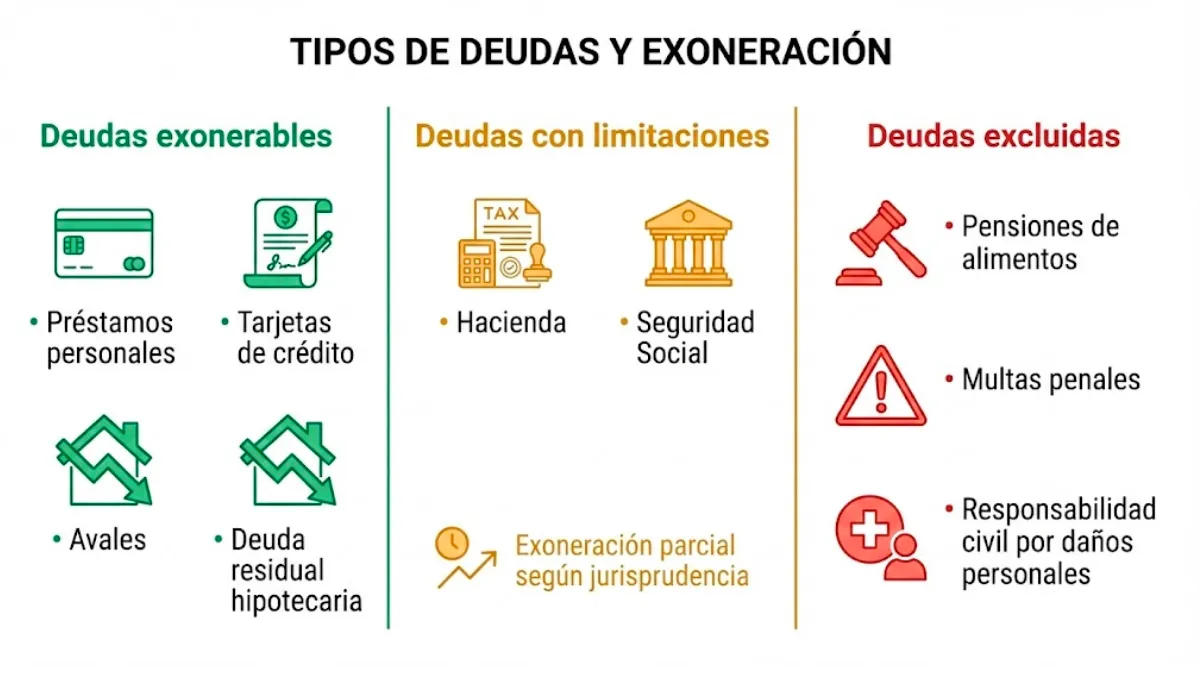 tipos de deudas y exoneración infografía