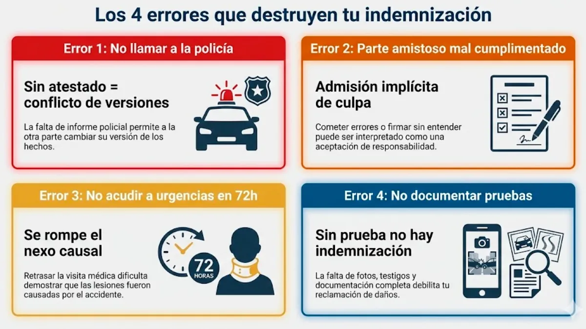 los 4 errores que destruyen tu indemnización infografía