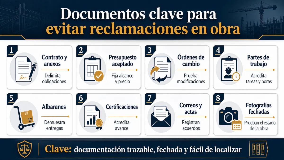 documentos clave para evitar reclamaciones en obra infografía