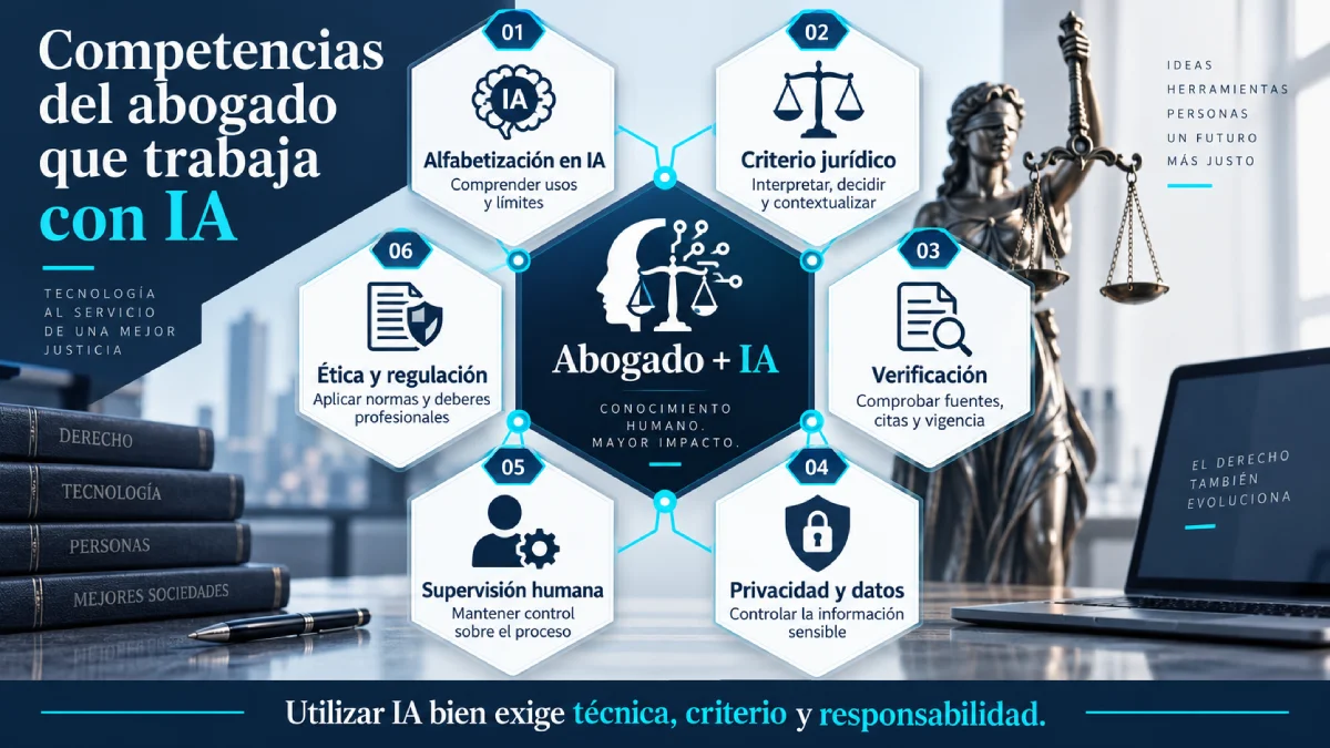 competencia del abogado que trabaja con IA infografía