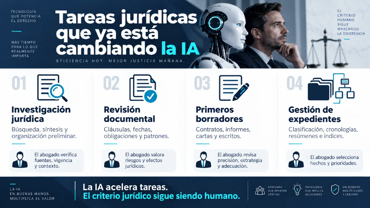 tareas jurídicas que ya está cambiando la IA infografía